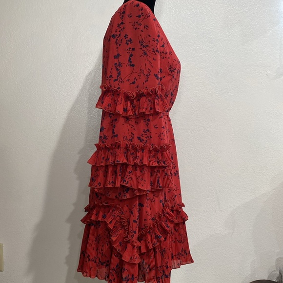 Saints + Secrets Red Ruffle Floral Dress M - Picture 3 of 6